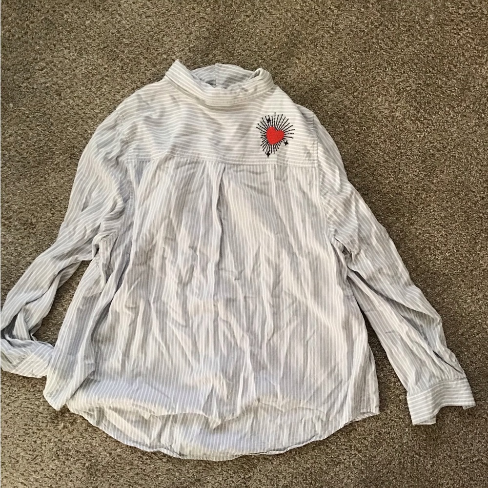 Torrid Blue Striped Embroidered Button Down Shirt - Picture 9 of 9